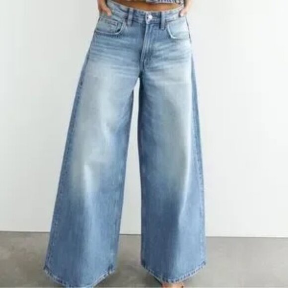 Zara Light Blue Flare & Wide Leg Jeans - Picture 11 of 12